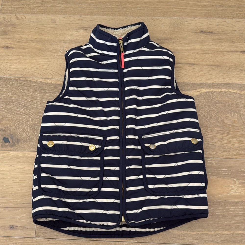 Crewcuts girls fleece insulated diamond quilted vest navy and cream size 6-7